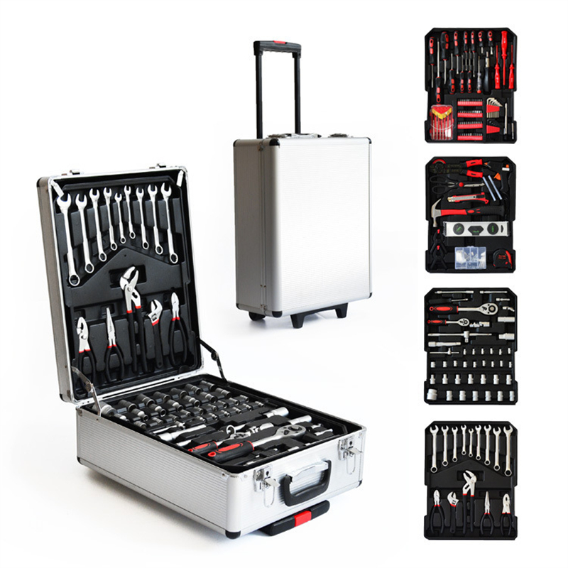 Hand Tools - 186-teiliger Aluminium-Trolley-Mechaniker-Werkzeugsatz mit Steckschlüsseln und Handwerkzeugen
