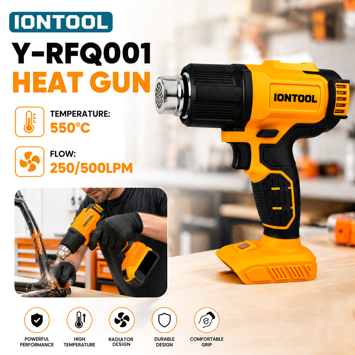 Cordless Heat Gun For Shrink Tubing - IONTOOL Gelbe Kabellose Heißluftpistole 550 ℃