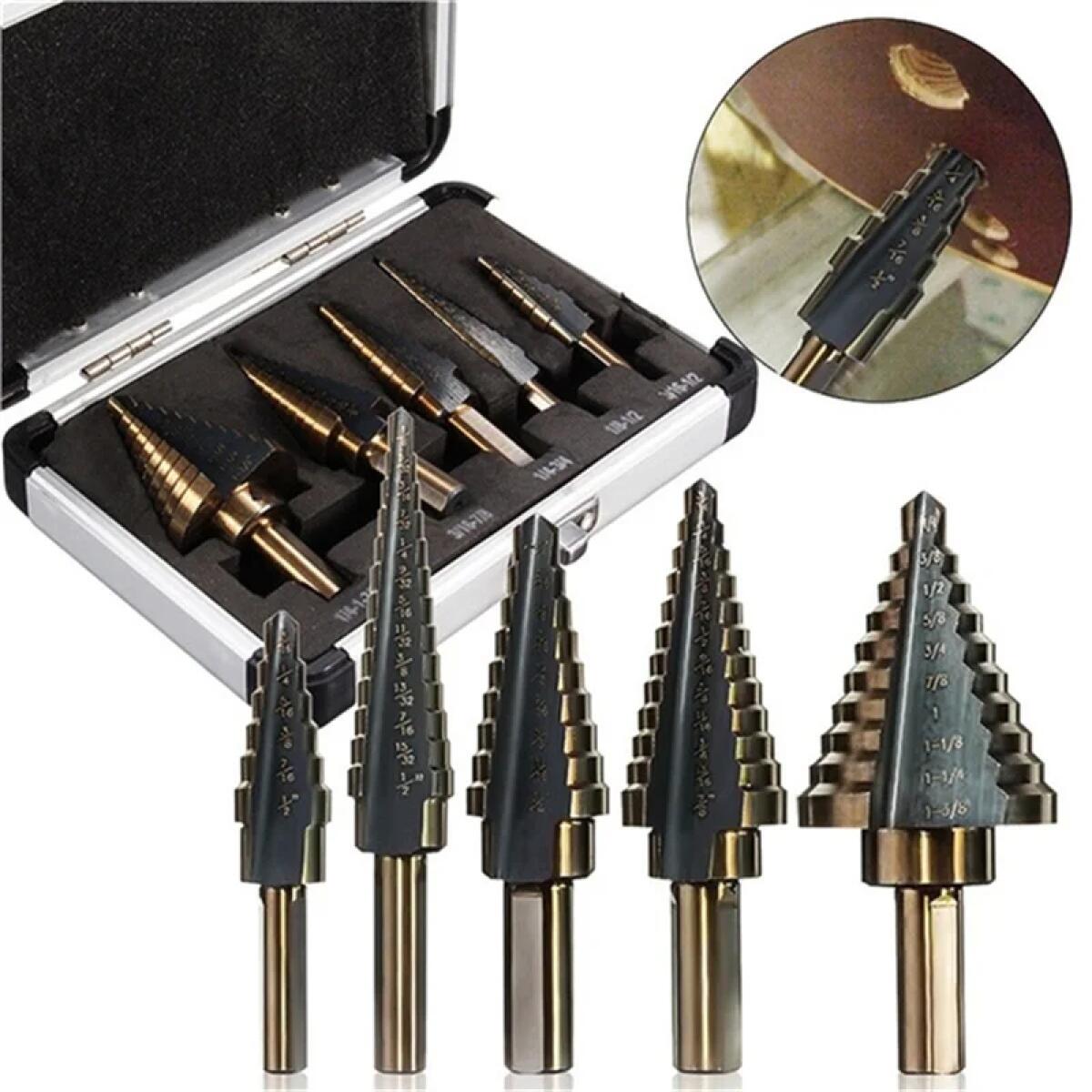 Hardware - 5-teiliges Kobalt-Stufenbohrer-Set, HSS, 50 verschiedene Größen,
