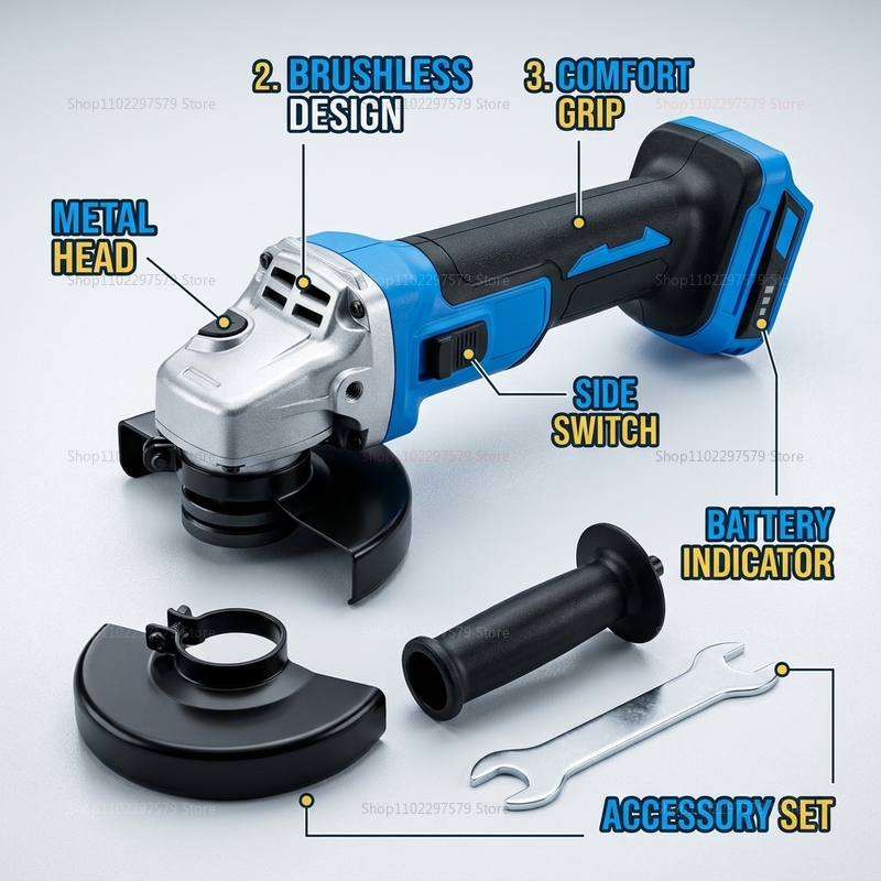 Brushless Angle Grinder Battery Powered - Kabelloser bürstenloser Winkelschleifer, 18V-Akku-kompatibles Elektrowerkzeug zum