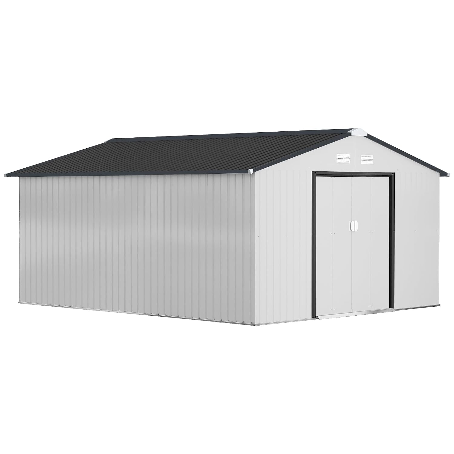 Garden Tools - 11x13ft Outdoor-Lagerschuppen aus Metall, Gartenwerkzeughaus, Weiß,